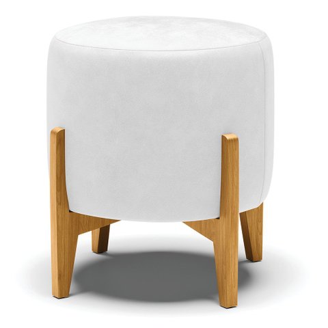 Puff Stella Corano Branco Base Madeira Castanho - D’Rossi