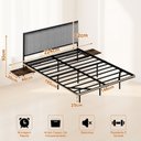 Ver imagem 4 de Cama Casal com Cabeceira Estofada e Mesas Laterais 148 cm Estrutura em Aço Preto e Carregamento USB