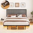 Ver imagem 5 de Cama Casal com Cabeceira Estofada e Mesas Laterais 148 cm Estrutura em Aço Preto e Carregamento USB