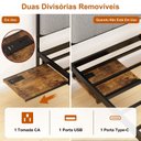 Ver imagem 7 de Cama Casal com Cabeceira Estofada e Mesas Laterais 148 cm Estrutura em Aço Preto e Carregamento USB
