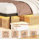 Ver mais imagens de Cama Casal com Cabeceira Estofada e Mesas Laterais 148 cm Estrutura em Aço Preto e Carregamento USB