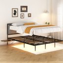 Ver imagem 3 de Cama Casal com Cabeceira Estofada e Mesas Laterais 148 cm Estrutura em Aço Preto e Carregamento USB