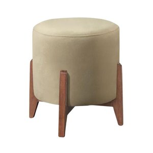 Puff Banqueta Decorativo Redondo Sala Estar Paris Suede Bege