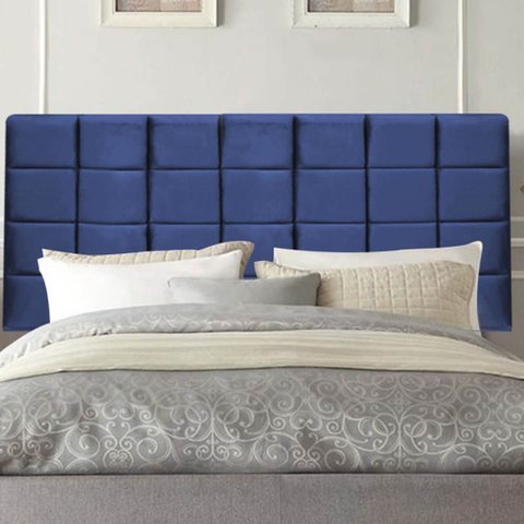 Painel Estofado Luxo Clara 160cm Queen Size para Cama Box Corino Azul Marinho - Gat Magazine