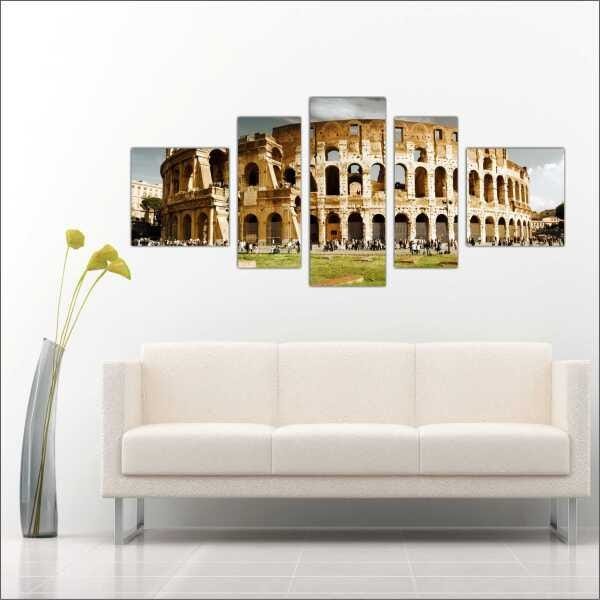 Quadro Decorativo Cidade Roma Coliseu Itália Salas Interiores Mosaico 5 Peças Com Moldura - 2