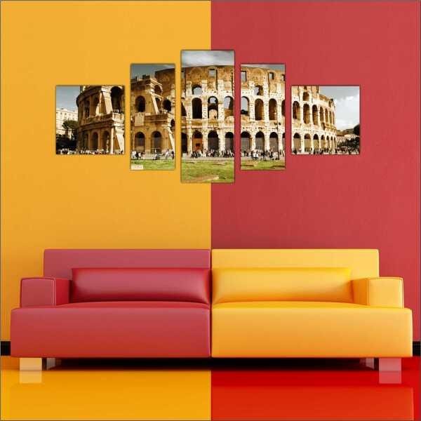 Quadro Decorativo Cidade Roma Coliseu Itália Salas Interiores Mosaico 5 Peças Com Moldura - 4