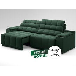 Sofá com Porta Copos Carregador USB Ret Rec Samurai 2,30m Velosuede Verde - NETSOFAS - 6