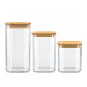 Ver imagem 4 de Conjunto Porta Mantimento 3 Potes Herméticos Vidro Borossilicato Tampa Bambu 19cm, 15cm e 12cm