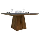 Ver imagem 2 de Mesa de Jantar sem Cadeiras Quadrada Tampo de Madeira Chanfrado com Vidro de 8 Lugares 140x140