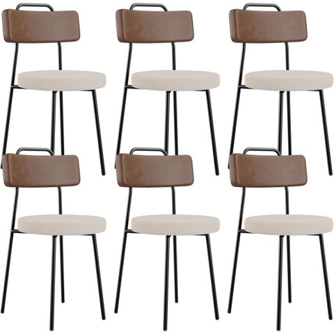 Kit 06 Cadeiras Decorativas Estofada Sala Jantar Barcelona L02 Couríssimo Marrom Linho Bege - Lyam L