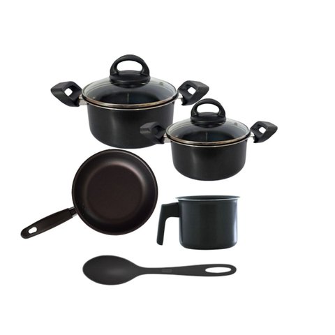 Jogo de Panelas Antiaderente 5 Pçs Teflon Cor Preto