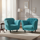 Ver imagem 1 de Kit 2 Poltronas Decorativa Dália Suede Azul Tifany Pés Madeira Mz Decor