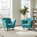 Ver imagem 2 de Kit 2 Poltronas Decorativa Dália Suede Azul Tifany Pés Madeira Mz Decor