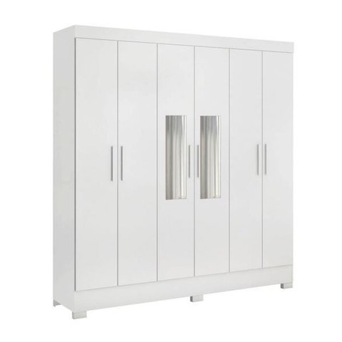 Guarda-Roupa Casal Prático 6 Portas 3 Gavetas com Espelho Elite Demóbile Branco