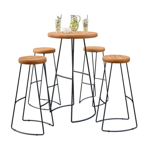 Kit Mesa Bistrô Redonda e 4 Banquetas Alta Astra Base Metálica - Pallazio