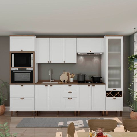 Cozinha Completa Modulada 6 Peças 100% MDF Iluminata Branco/Ébano