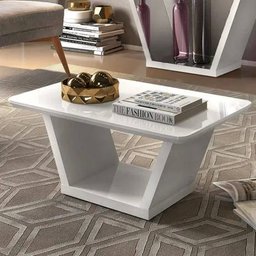 Mesa de Centro Fratello Com Tampo Madeira Canto Curvo Com Vidro DJ Móveis Branco Brilho Vidro - 1 Mesa de Centro Fratello Com Tampo Madeira Canto Curvo Com Vidro DJ Móveis Branco Brilho Vidro - 1