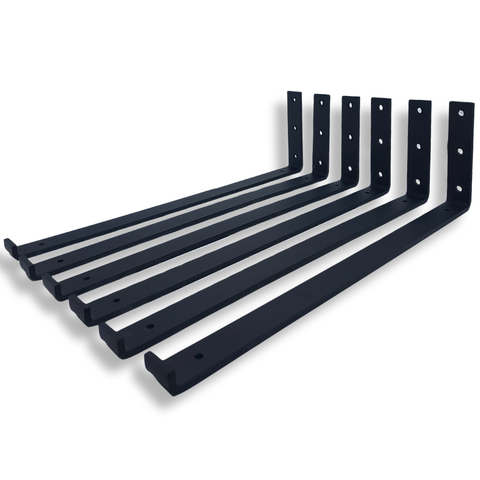 6 Suportes 40cm Formato L Fixo de Parede Design Moderno Mão Francesa Aço Robusto Preto