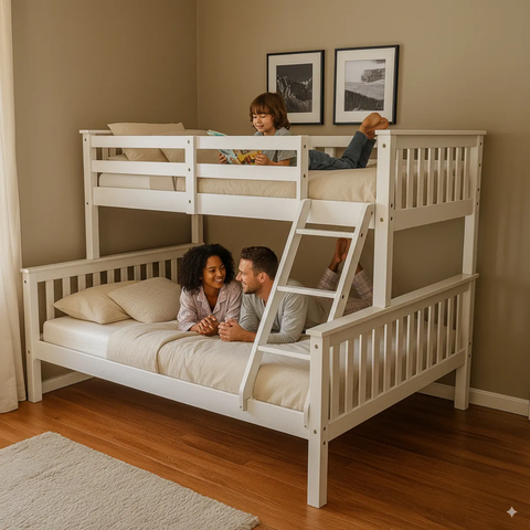 Beliche Casal Alta de Madeira com Grade de Proteção e Escada Robusta Reforçada