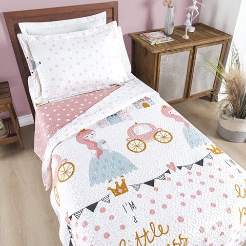 Conjunto de Lencol Solteiro Mundo Kids 200 Fios Dupla Face:princesa