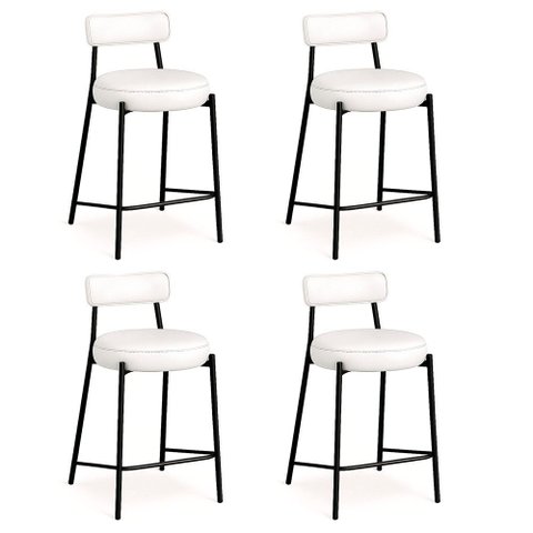 Banqueta de Cozinha Baixa com Encosto Industrial em Aço Kit 4 Londres Pu D03 - D’Rossi