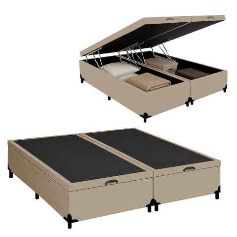 Cama Box com Baú King Bipartido Tecido Sintético Bege Royal Sleep