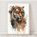 Ver imagem 1 de Quadro Decorativo Tigre Aquarela 24x18cm:Madeira branca