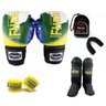 Kit Boxe Muay Thai Fheras New Top Luva+Band+Bucal+Caneleira Free Bandeira Brasil 015 - 1