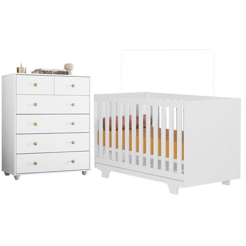 Berço Nacional Life 2217 com Cômoda Vittoria 6 Gavetas Branco - Móveis Albatroz