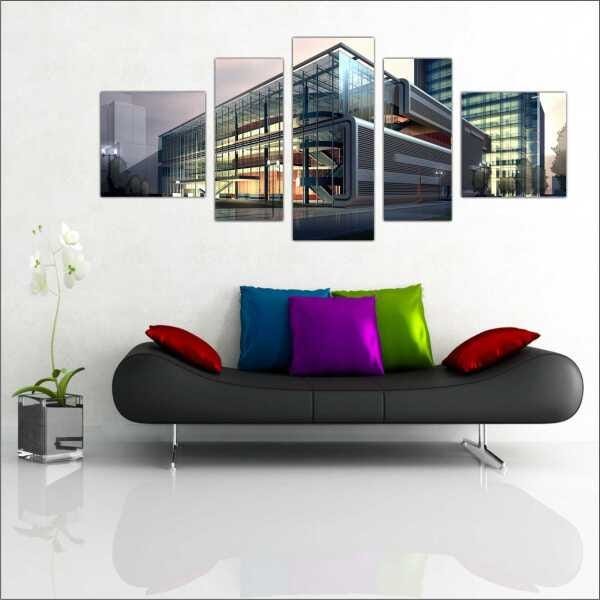 Quadro Decorativo Arquitetura Engenharia Civil Contruções Salas Interiores Mosaico 5 Peças - 4