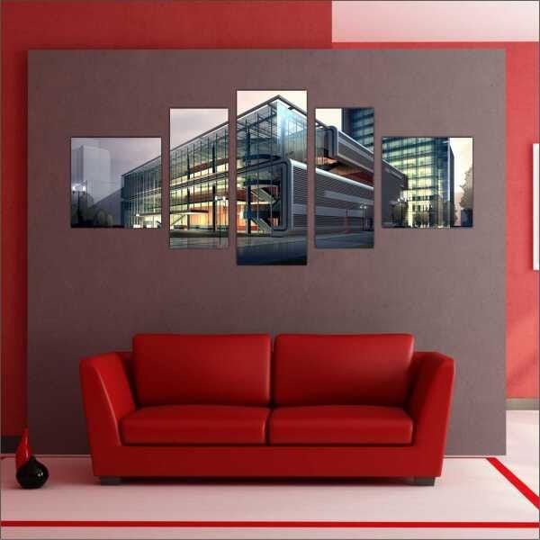 Quadro Decorativo Arquitetura Engenharia Civil Contruções Salas Interiores Mosaico 5 Peças - 5