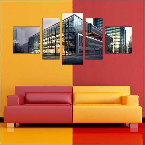 Quadro Decorativo Arquitetura Engenharia Civil Contruções Salas Interiores Mosaico 5 Peças - 3