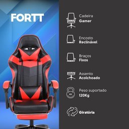 Cadeira Gamer Fortt Xiamen Vermelha - Cgf022-v - 8 Cadeira Gamer Fortt Xiamen Vermelha - Cgf022-v - 8