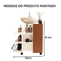 Gabinete Banheiro Classic com Porta e Prateleiras para Pia de Coluna - Branco/ripado - 4 Gabinete Banheiro Classic com Porta e Prateleiras para Pia de Coluna - Branco/ripado - 4