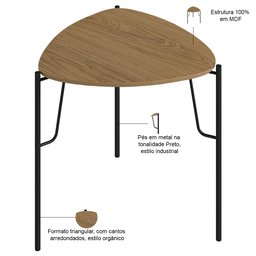 Mesa Lateral para Sala de Estar Baixa Pés Industrial Preto Alef I03 Louro - Lyam Decor - 3