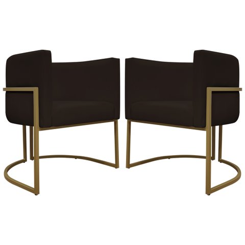 Kit 2 Poltronas Decorativas Recepção Luna Tecido Sintético Cores Base de Ferro Dourada