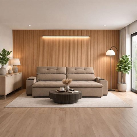 Painel Ripado Decorativo para Sala de Estar 320cm x 240cm 100% MDF Louro Casa Lar Shop