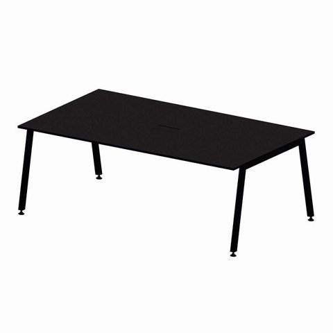 Mesa Reunião Escritório 6 Lugares 210x74cm Caixa de Tomadas e Pés Metal Industrial Executive Preto