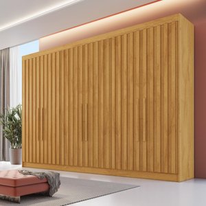 Guarda Roupa 6 Portas Ripadas Potente Ripado 100% Mdf Peroba - Móveis Europa