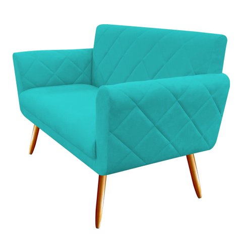 Namoradeira Decorativa Sabrina Suede Azul Tifany Pés Madeira Ms Decor