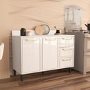 Ver imagem 1 de Balcão de Cozinha 120cm 2 Portas 3 Gavetas com Tampo Amara Branco Politorno Móveis