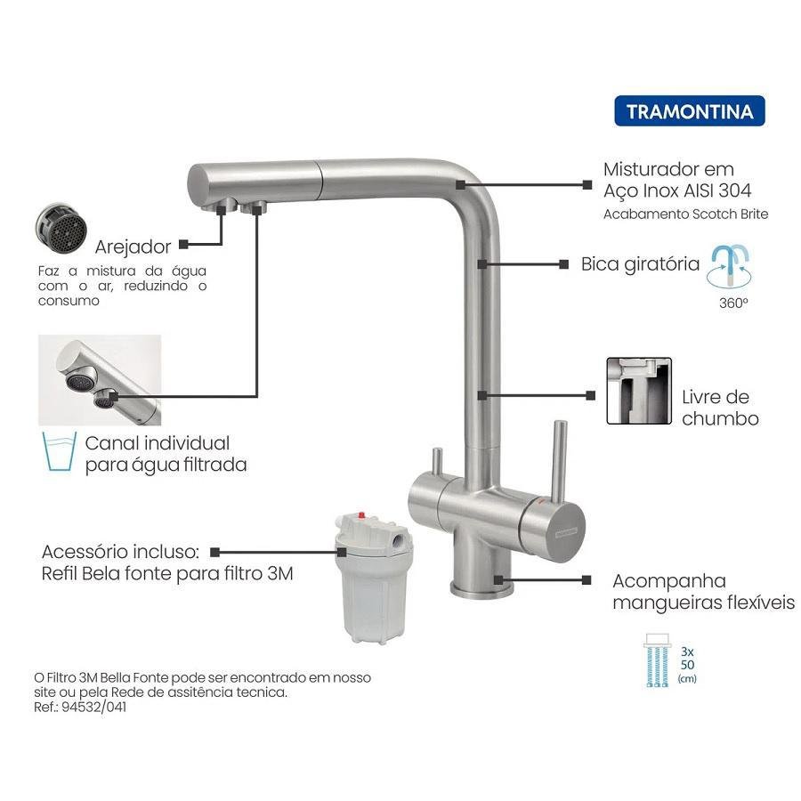 Misturador Monocomando Inox Tramontina com Filtro - 2