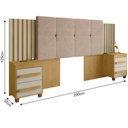 Cabeceira Casal Extensível com 2 Mesas de Apoio Ripado e Estofado Cinamomo com Off White Suíça - Rv - 3