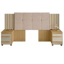 Ver imagem 2 de Cabeceira Casal Extensível com 2 Mesas de Apoio Ripado e Estofado Cinamomo com Off White Suíça - Rv