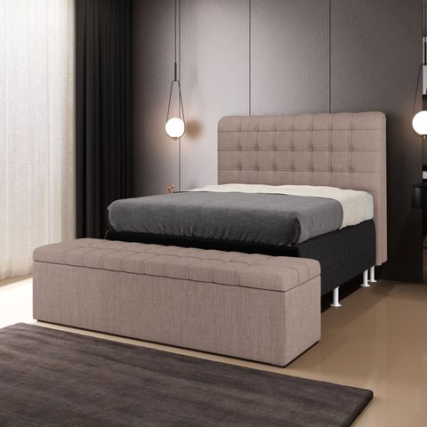Cabeceira Rana e Calçadeira Alpha 160 para Cama Queen N-042 Linho Marrom Aradecor