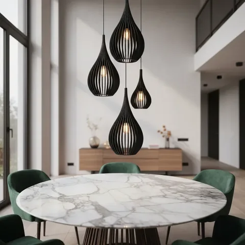 Lustre Pendente para Sala Pé Direito Duplo Sp-Drop Preto