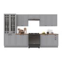 Ver imagem 2 de Cozinha Modulada 6 Peças 1 Cristaleira com Vidro 2 Balcão com Tampo 3 Aéreos 100% MDF com Rodapé Bari Cinza/Titânio Fosco