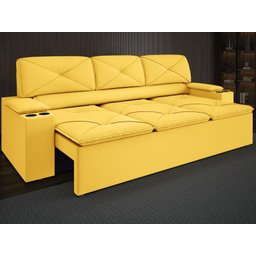 Sofá com Porta Copos Retrátil e Reclinável Pop 2,05m Velosuede Canario - Netsofas - 1