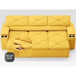 Sofá com Porta Copos Retrátil e Reclinável Pop 2,05m Velosuede Canario - Netsofas - 5
