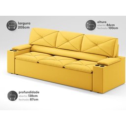Sofá com Porta Copos Retrátil e Reclinável Pop 2,05m Velosuede Canario - Netsofas - 2